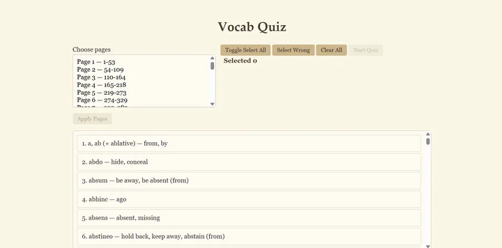 Online Latin vocabulary tester